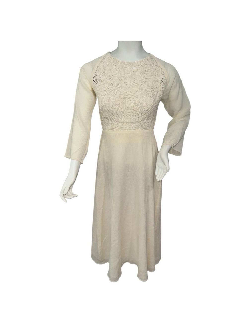Antik Batik Lacy Longdress Cream Crochet Backless Midi Dress Gauze XS